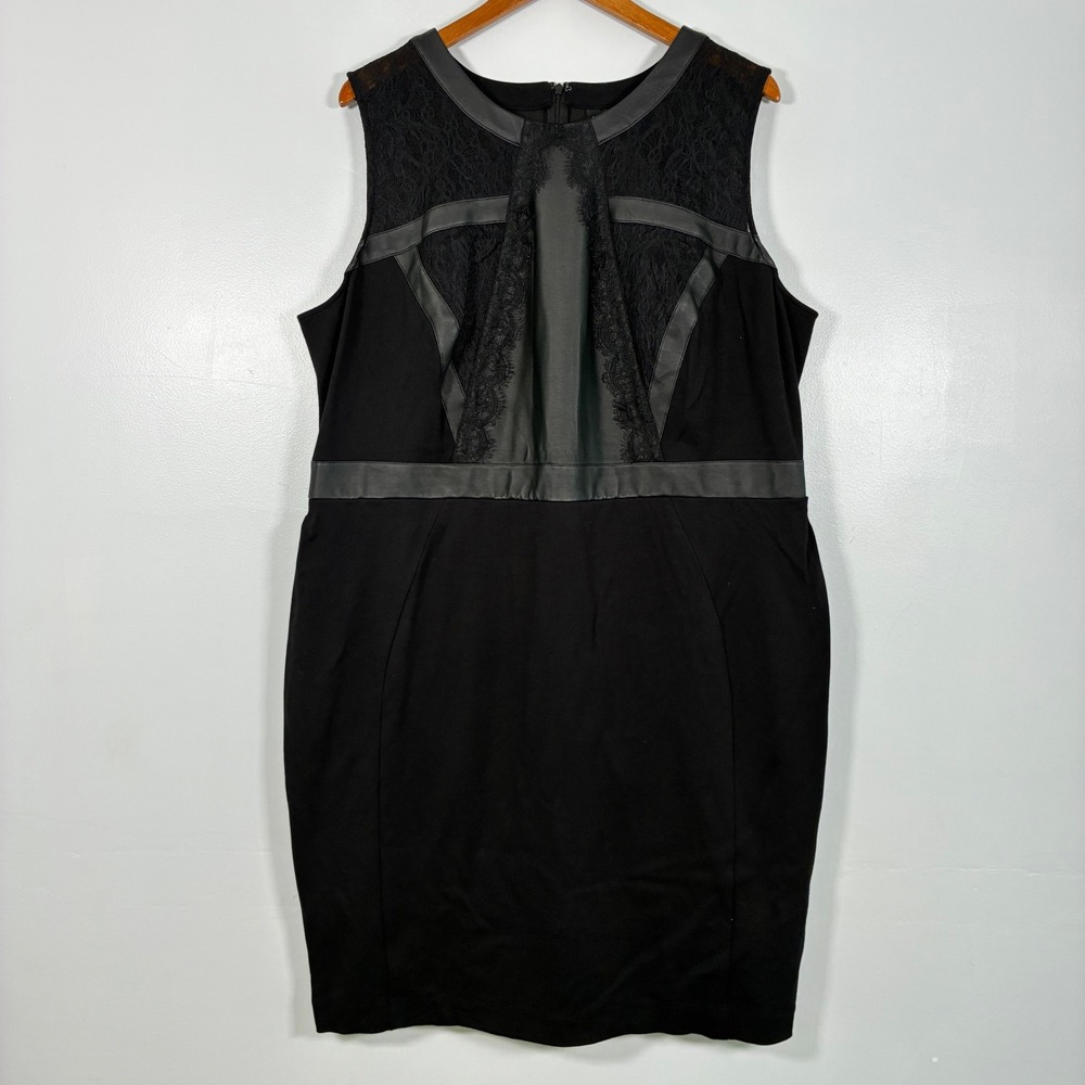 Lane Bryant Dress 22 Sheath Faux Leather Lace Mixed Media LBD Edgy Cocktail Goth